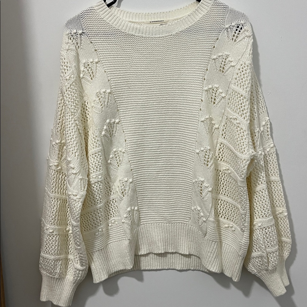 Anthropologie Cream Textured Knit Sweater